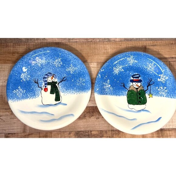 Sonoma "Button Up" Snowman Plates Set Of 2 - Picture 1 of 5
